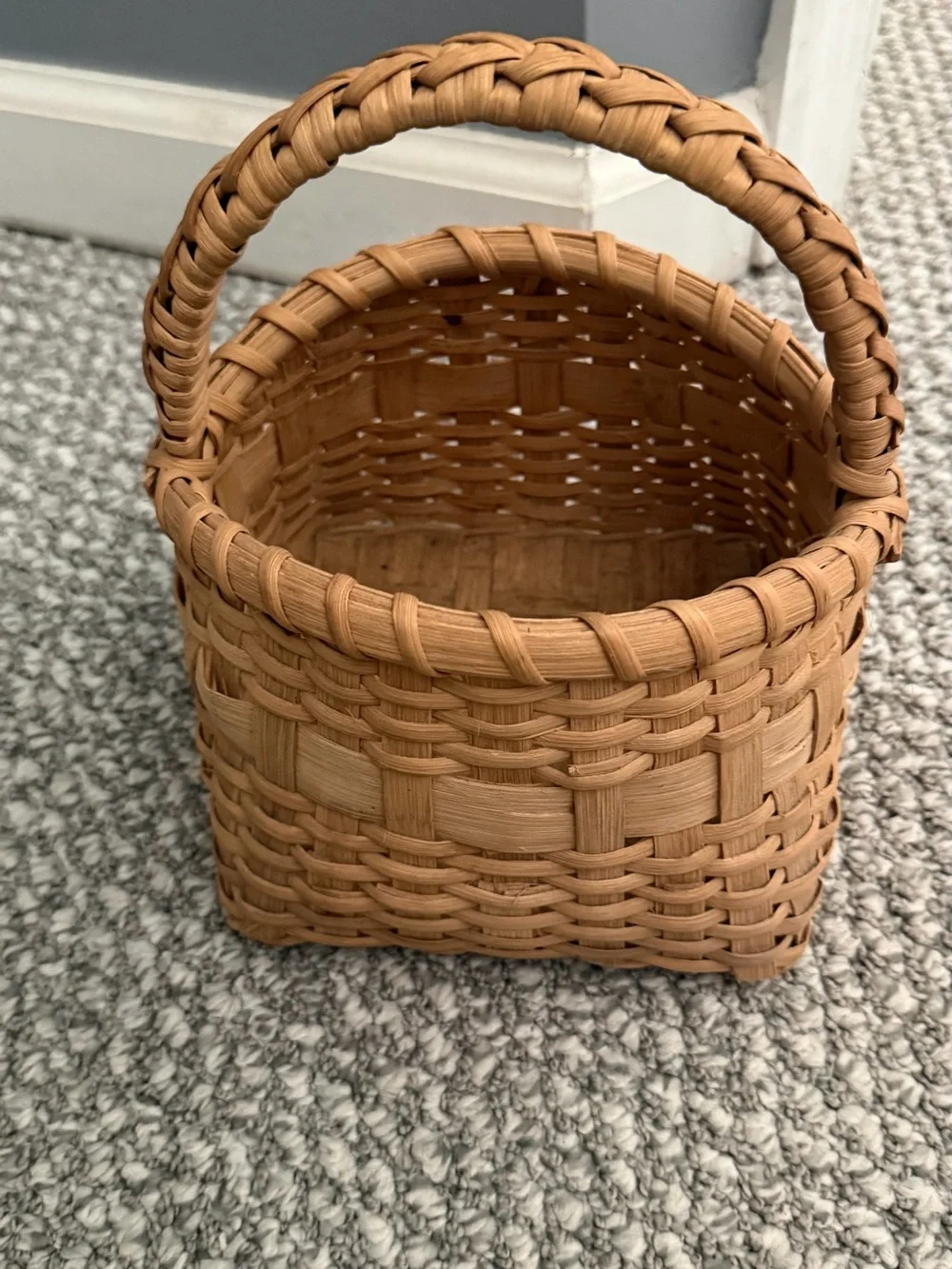 Handwoven Tan Wicker Basket with Square base and Handle - Home Accents